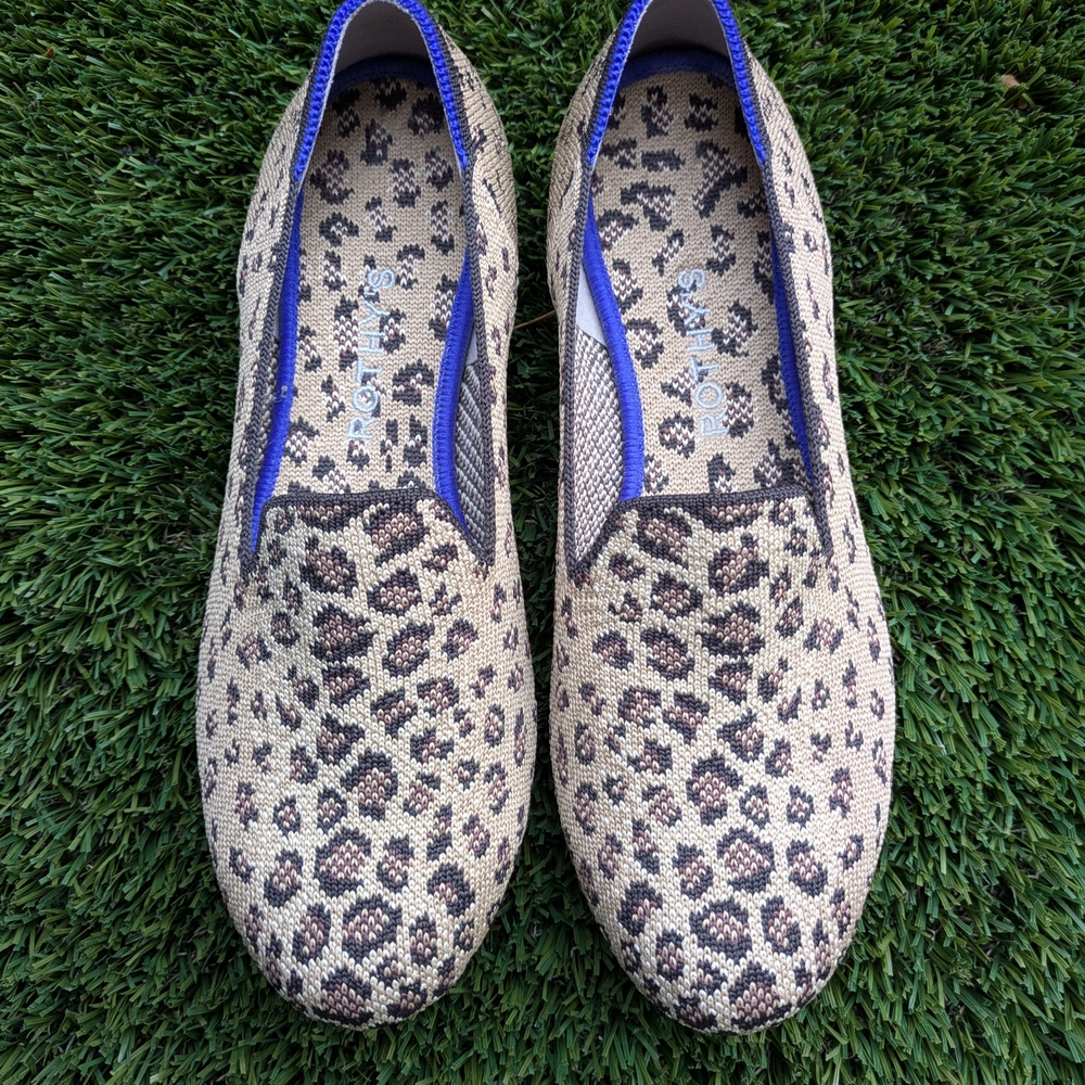 Rothy's Tan and Blue Leopard Flats